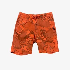 Superdry Shorts Men 28 Orange Sun Scorched Chino Drawstring Stretch Cotton Sweat